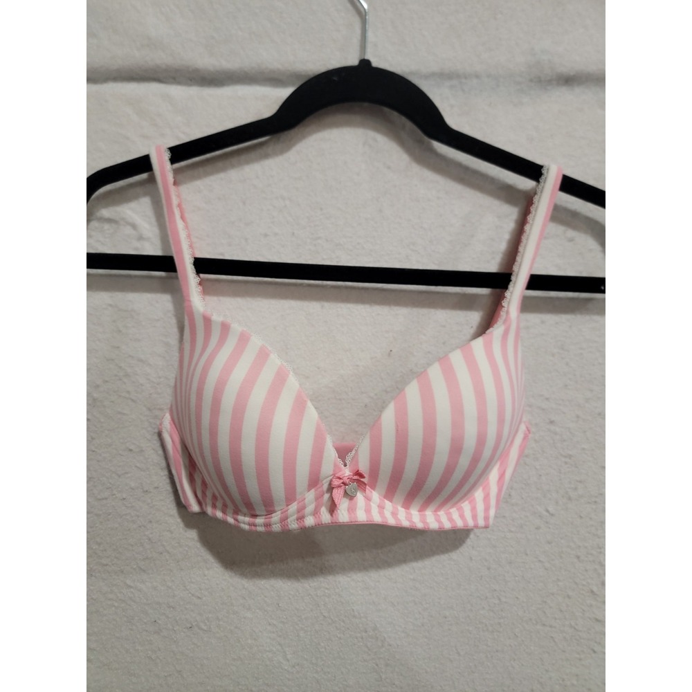 Victoria's Secret Body by Victoria Wireless Bra 32D Pink White Stripe Charm